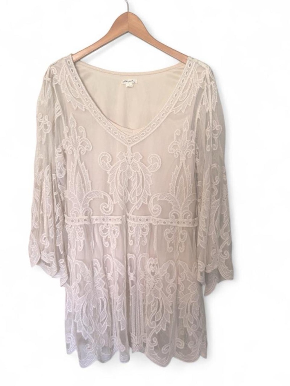 Ultra Pink Lace Boho Lined Dress Size Large Cottagecore Romantic Feminine